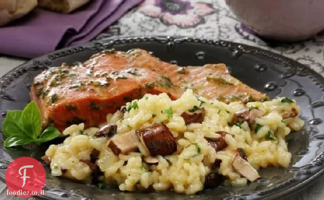 פטריות אפויות קלות וריזוטו בצל