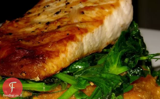 Amberjack מקומי עם קנוקנות אפונה & קלוי מחית דלעת סקווש