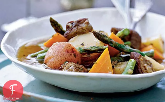 Lamb Shoulder Braised with Spring Vegetables, Green Herbs, and White Wine