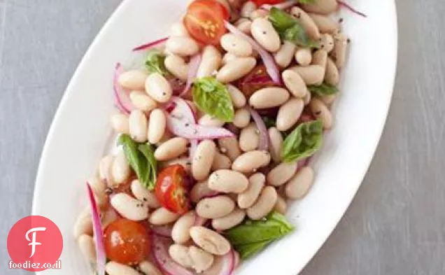 שעועית קנליני, עגבניות שרי וסלט בצל אדום