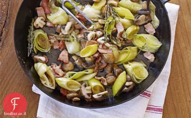 כרישה עם בייקון ופטריות