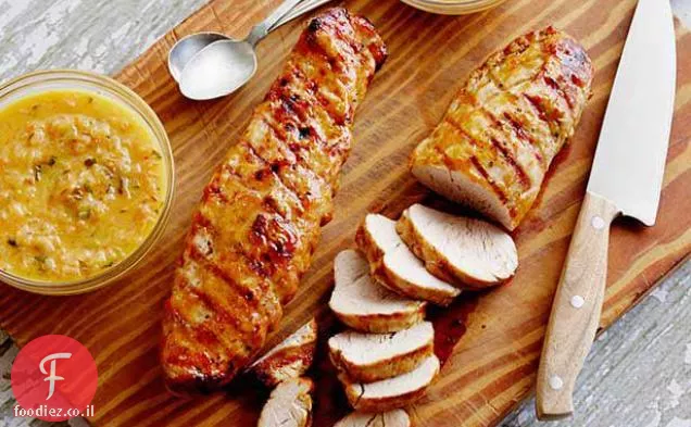 בשר חזיר צלוי Tenderloin a La רודריגז עם זיגוג גויאבה וכתום-Habanero Mojo