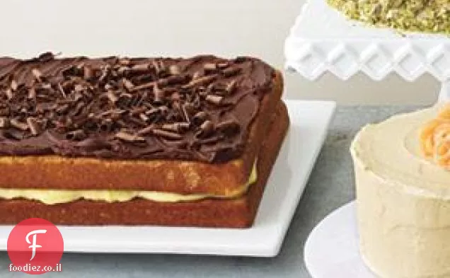 עוגה צהובה עם מילוי קרם מאפה וגנאש שוקולד