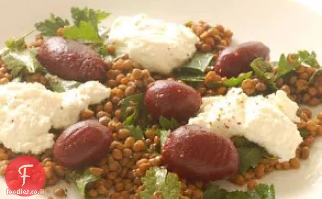 סלט עדשים חם עם סלק & ריקוטה